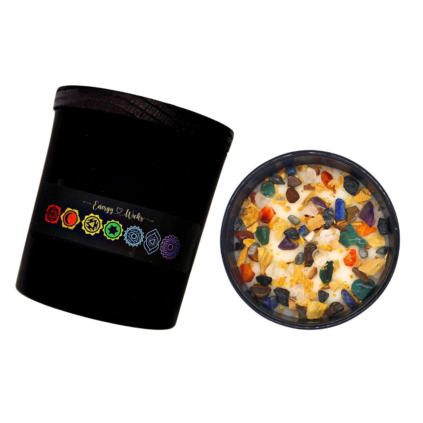 Seven (7) Stone Chakra - Black Crystal Candle