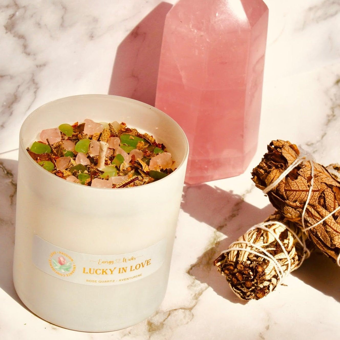 Lucky In Love - White Crystal Candle