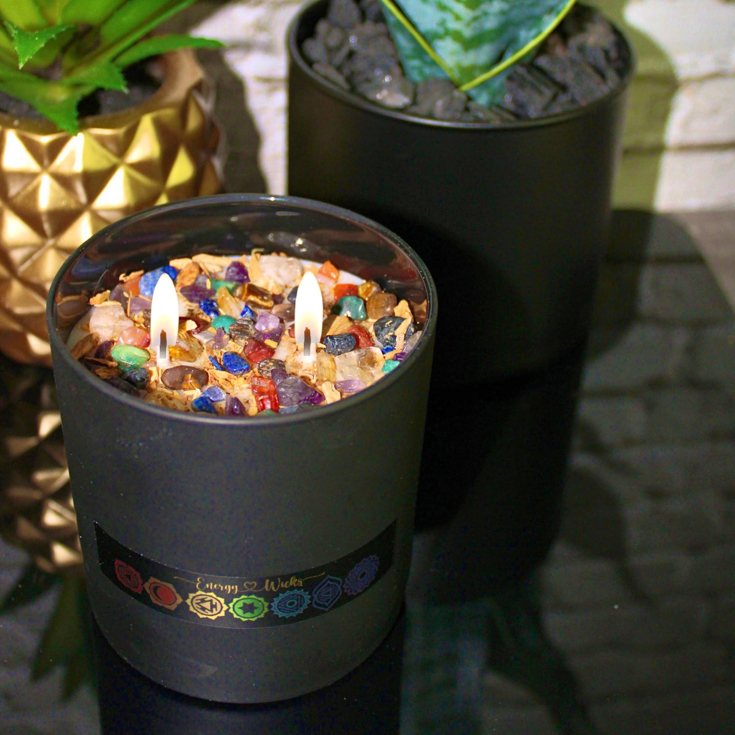 Seven (7) Stone Chakra - Black Crystal Candle