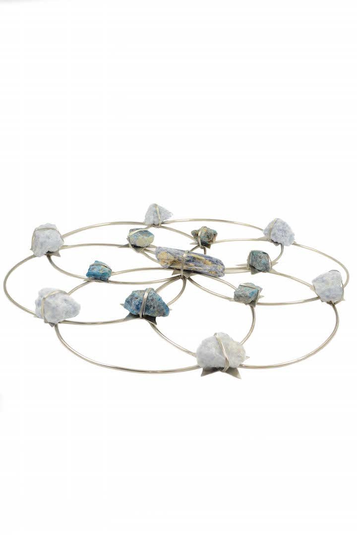 Tranquility Flower of Life Crystal Grid - Silver Blue Ombre - Large