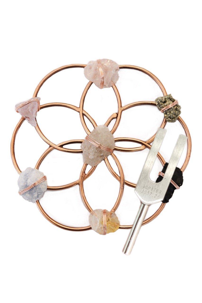 Sound Healing Multi Crystal Grid and Tuning Fork Set