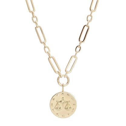 Zodiac Pendant with Large Modified Figaro Chain Necklace