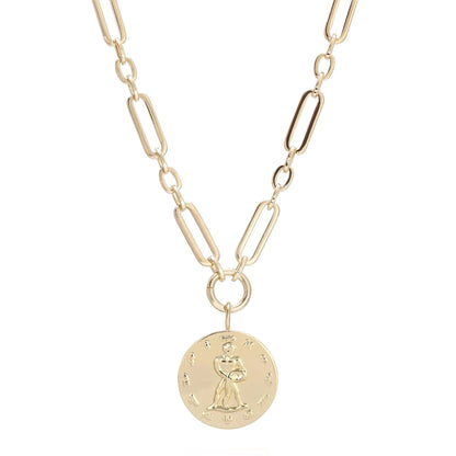 Zodiac Pendant with Large Modified Figaro Chain Necklace