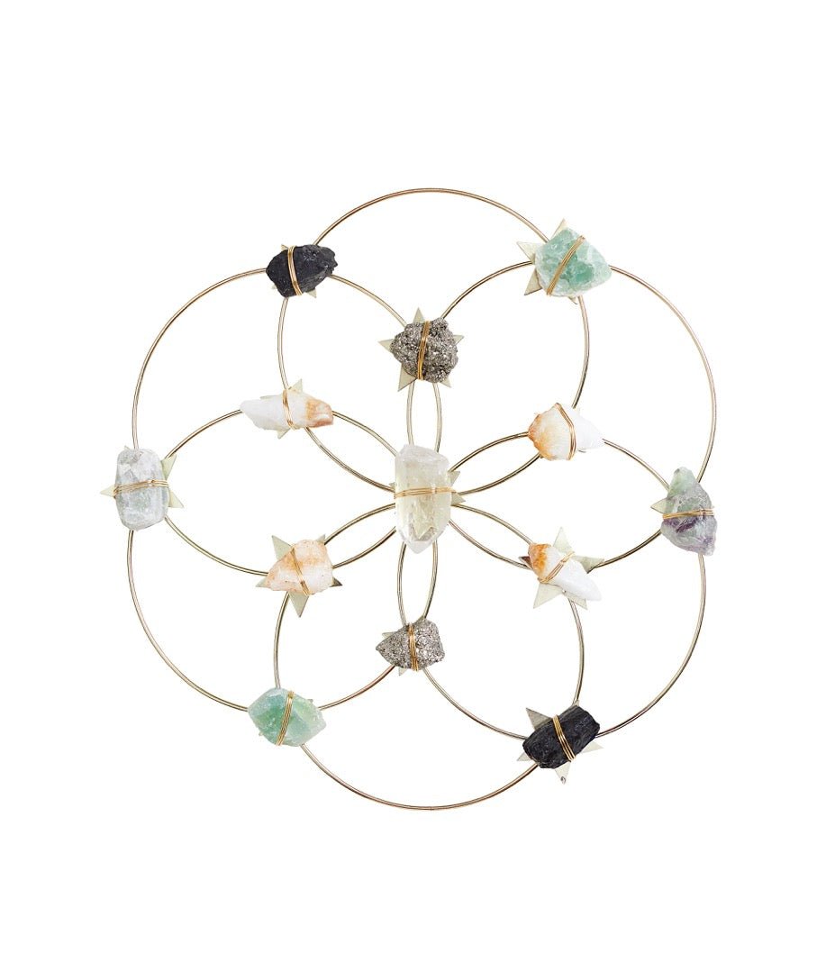 Flower Of Life Healing Crystal Grid - Gold - Large