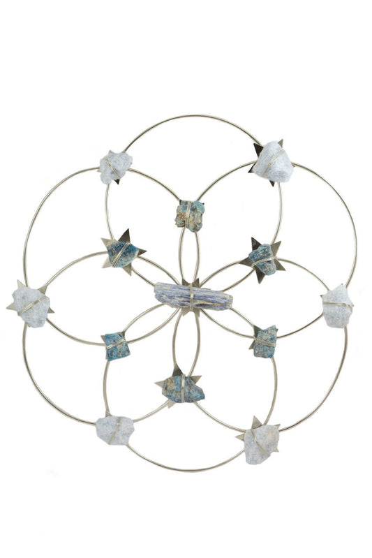 Tranquility Flower of Life Crystal Grid - Silver Blue Ombre - Large