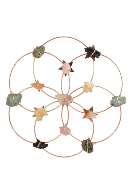 Flower Of Life Healing Crystal Grid - Rose Gold Rainbow - Large