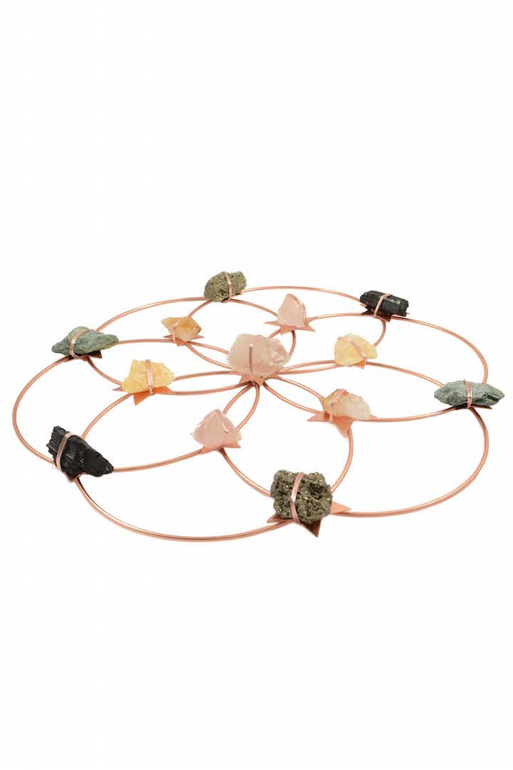 Flower Of Life Healing Crystal Grid - Rose Gold Rainbow - Large