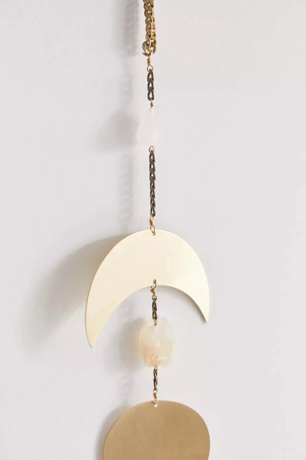 Celestial Moon Phase Wall Hanging with Semi-Precious Gemstones, 6" L x 42" H, Handmade in NYC