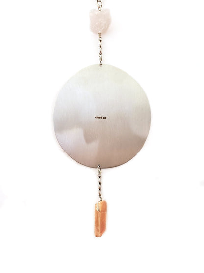 Celestial Moon Phase Wall Hanging with Semi-Precious Gemstones, 6" L x 42" H, Handmade in NYC