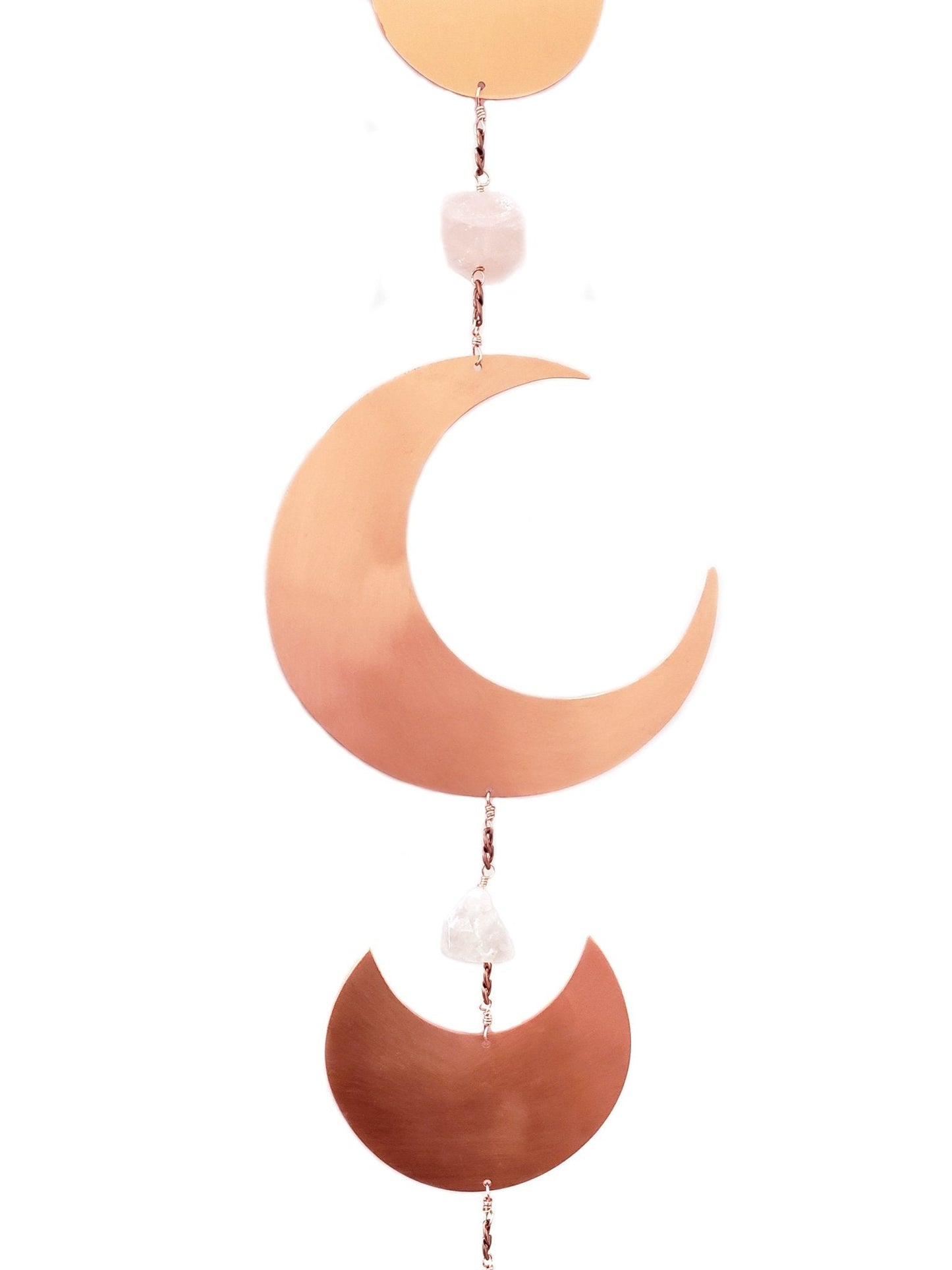 Celestial Moon Phase Wall Hanging with Semi-Precious Gemstones, 6" L x 42" H, Handmade in NYC