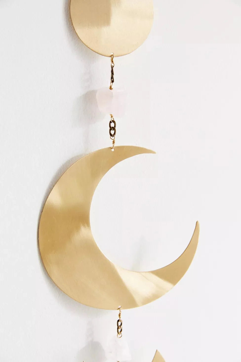 Celestial Moon Phase Wall Hanging with Semi-Precious Gemstones, 6" L x 42" H, Handmade in NYC