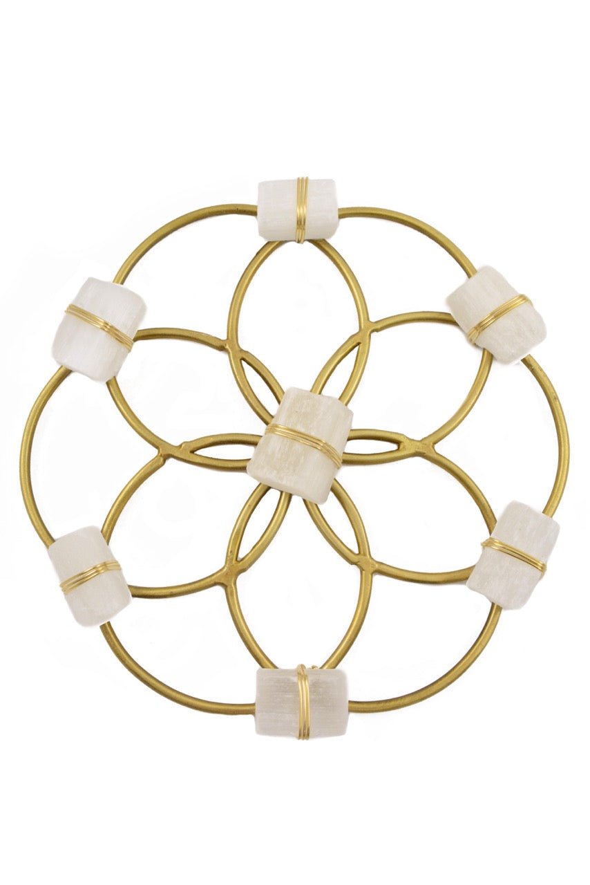 Small Flower of Life Healing Crystal Grid - Selenite