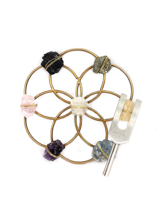 Sound Healing Multi Crystal Grid and Tuning Fork Set